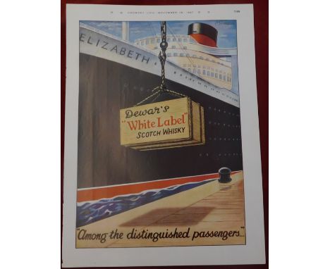 Dewar's - White label Scotch Whisky 1947- Full page colour advertisement, Queen Elizabeth Liner ' Amoung the distinguished pa
