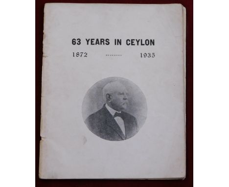 Siedle, Louis - '63 Years in Ceylon' A 63 page paperback published 1935. A scarce Gemological guide in fragile condition. Exc