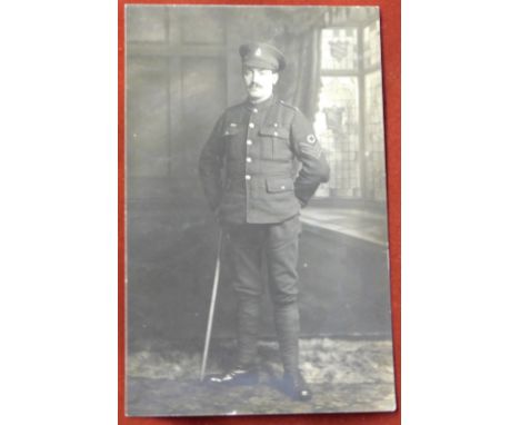 British WWI RP Postcard of a Sgt of the Royal Army Medical Corps, wearing a Senior NCOs Red Cross Sleeve patch. 