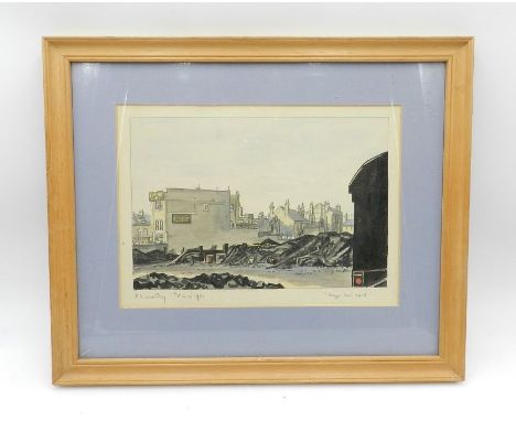A watercolour of Denge Coal Yard signed and dated 'R W Woolley' 1960 - 34cm x 40cm