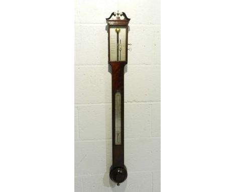 A Georgian mahogany stick barometer named to Josh White(?), Sudbury - height 101cm