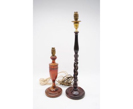 A wooden barley twist table lamp base and one other