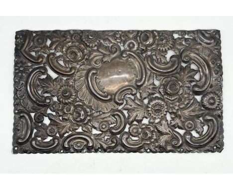 A decorative hallmarked silver panel, possibly from an ink blotter 27cm x 16.5cm