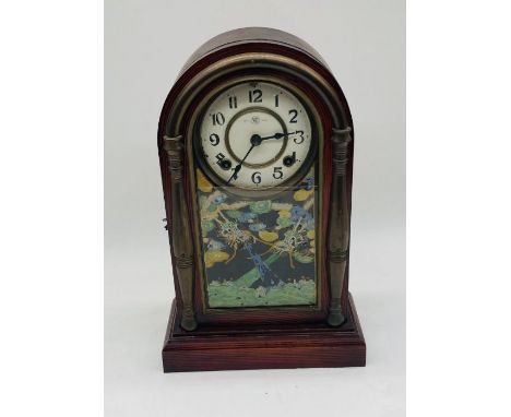 An American style mantle clock by Yung Kong Clock Manufacturers (China) with hand painted dragon decoration