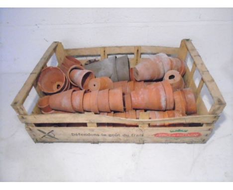 A tray of vintage small terracotta pots