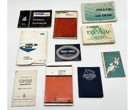 A selection of vintage vehicle manuals including Triumph Herald, Honda, Fantic, David Brown etc. 