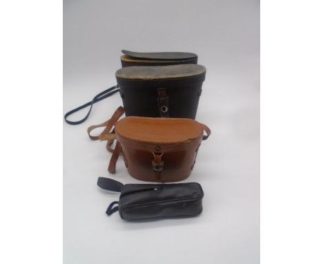 Three sets of vintage Binoculars with cases plus one Monocular, includes Nauticalia 7 - 14x25, Greencat 8x30, Super Zenith 7x