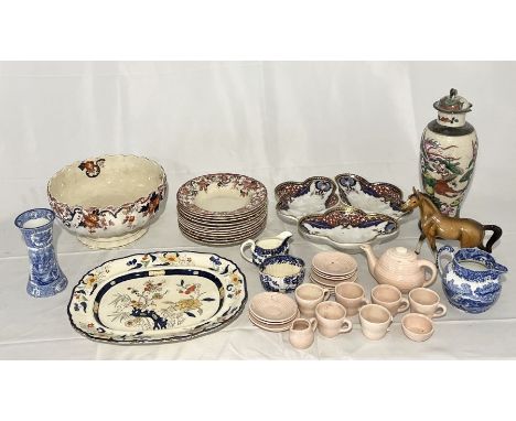 A collection of various china including Chinese lidded urn with character mark to base, Mason's, Spode, Ashworth Imari hors d