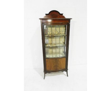 An Edwardian mahogany bow-fronted display cabinet with leaded light features - length 61cm, depth 34cm, height 152cm