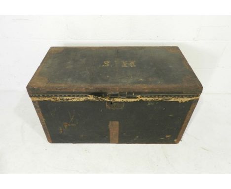 A Victorian metal bound trunk - length 84cm, depth 43cm, height 46cm