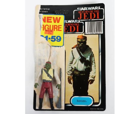 Vintage Star Wars Power of The Force Last 17 Barada Action Figure, with Skiff guard battle staff, 3 ¾ inches, in near mint or