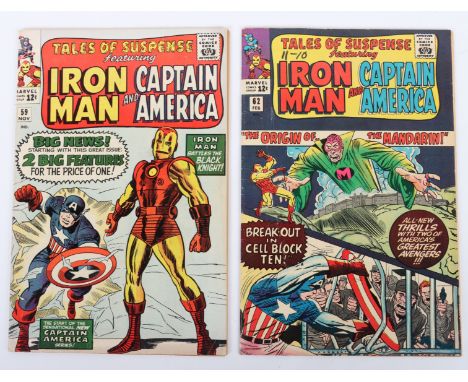 Two Vintage Tales of Suspense Iron Man and Captain America Silver Age Marvel Comics, both with 12c cover price, 59 Nov 1964 1