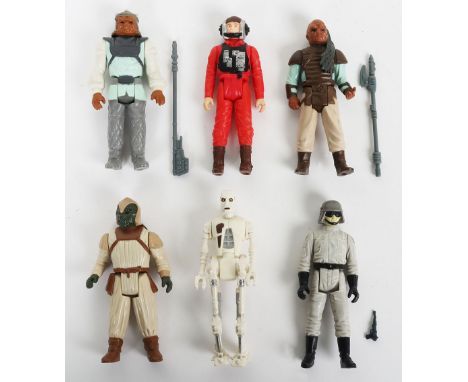 Six Vintage Star Wars ROTJ First/Second Wave Action Figures, Weequay with Vibro Ax @ L.F.L. 83 H.K. 8D8 Droid @ L.F.L.83 no c