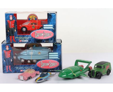 Corgi Captain Scarlet Spectrum Pursuit Vehicle, Spectrum Patrol Car, both mint boxed, plus unboxed Matchbox Thunderbird 2, FA