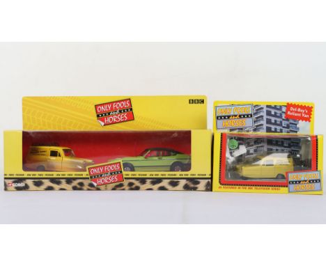 Corgi Only Fools and Horses Ford Capri &amp; Reliant Robin set and a Days Gone Del-Boys Reliant Van, both in mint boxed condi