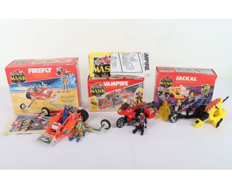 Three Kenner Mask Models, Jackal, Vampire and Firefly, Jackal Jetcycle/Jet glider complete with two Bruno Sheppard action fig