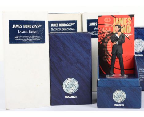 Six Corgi Icon James Bond Figures, F04071 James Bond Pierce Brosnan, F04091 Agent 006, Fo4081 Natalya Simonova, F04161 Jaws, 