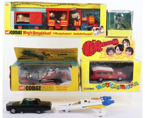 Five Corgi Toys Tv Film Related Toys, 266 Chitty Chitty Bang Bang, in near mint original condition, box is fair acetate windo