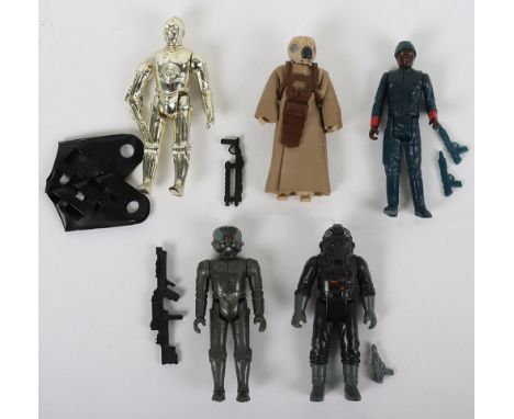 Five Vintage Star Wars The Empire Strikes Back Third Wave Action Figures, Bespin Security Guard 2nd release, with two blue Be