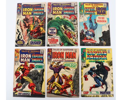 Six  Vintage Tales of Suspense Iron Man and Captain America Silver Age Marvel Comics, with 12c cover price, 91 July 1967 1st 