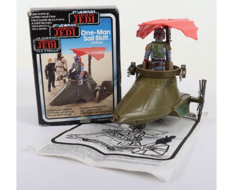 Vintage Boxed Clipper Made In Spain Star Wars Return Of The Jedi Tri Logo One-Man Sail Skiff, in excellent original condition