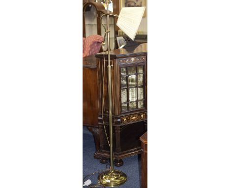 Brass Standard Lamp, With Cream Shade. Height 61 Inches.