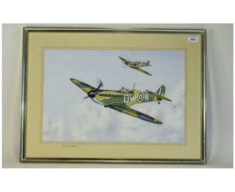 R Wells Framed And Glazed Watercolour Titled "Wing Man" Signed And Dated Bottom Right 13 x 20 Inches