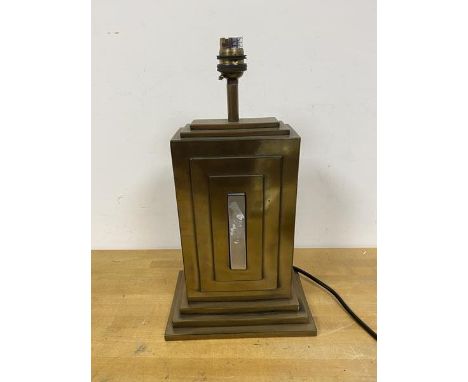 A modern Art Deco style table lamp with polished metal exterior bears stamp to base David Hunt Lighting Ltd (36cm to top of l