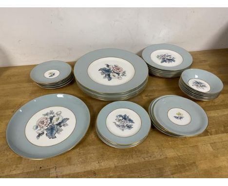 A part dinner service, Royal Worcester Woodland pattern, including six dinner plates (27cm), five small saucers, five additio