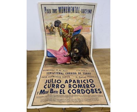 A vintage Spanish Bull Fighting poster, bears stamp dated 1966 (106cm x 53cm)