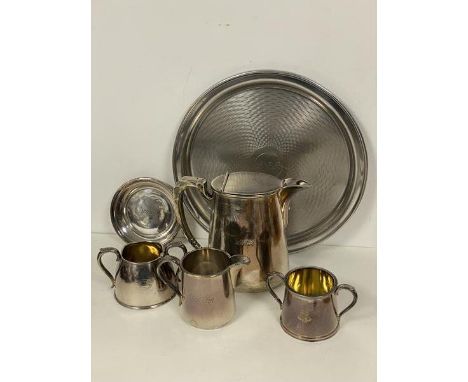 Railway interest: a collection of Epns formerly used on LNER trains, including a tray (d.31cm), coffee pot, milk jug, sugar b