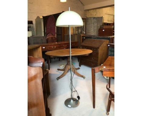 A Vintage mid century chrome standard lamp, with moulded domed shade, standing on a circular base, H156cm