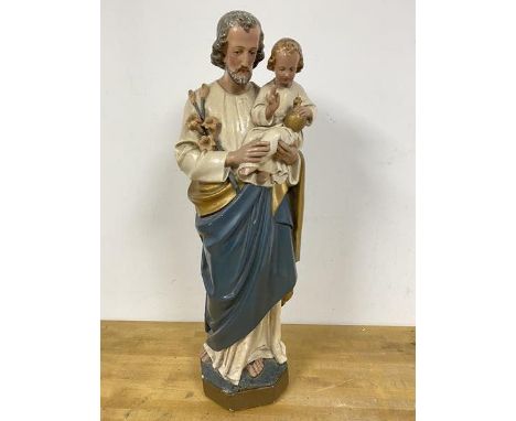 St. Joseph with Child, painted ceramic figure (63cm)