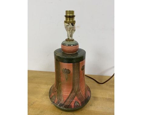 A modern bell shaped table  lamp, the handpainted decoration with repeating flowerhead design, base stamped Jersey Pottery (3