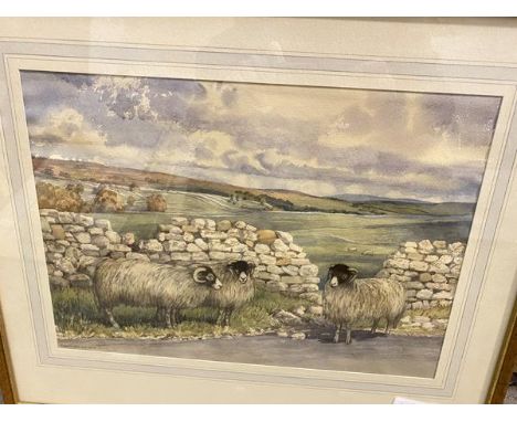 Florence R. Walker, Sheep by a Roadside, watercolour (27cm x 38cm)