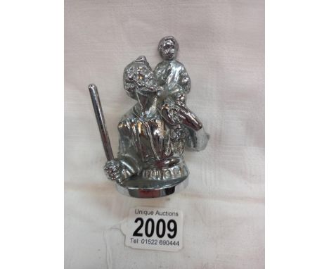 A chrome Lejeune bust of St. Christopher car mascot,
