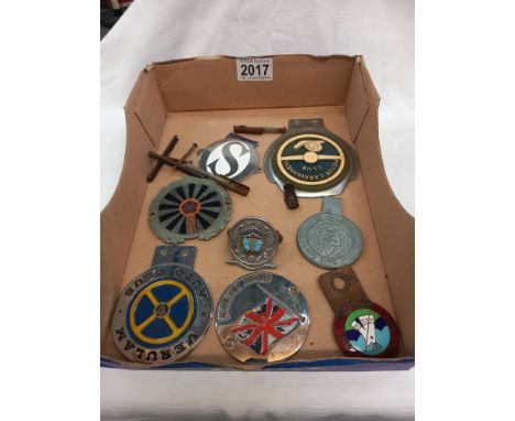 A quantity of car badges including round table Verulam auto club etc.