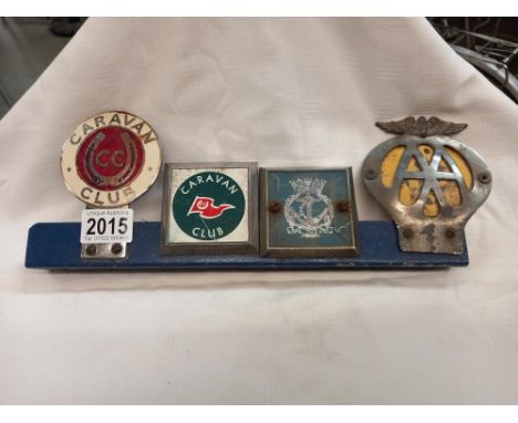 Caravan Club and AA car badges etc., on bracket.