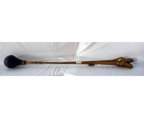 A long brass snake/python head car hooter horn, 96 cm long, COLLECT ONLY.