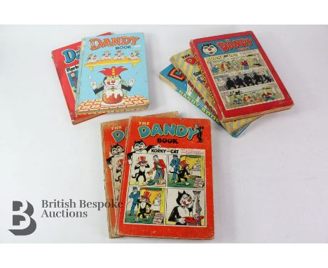 Quantity of Beano and Dandy annuals from 1951-1982. Beano annuals include 1953, 1954 x4 (2 have chipped spines), 1956 x3 (1 s