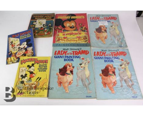 Vintage Disney painting books, including Mickey Mouse Painting Book 1953 - Publicity Products; 3x 1955 Lady and The Tramp Gia