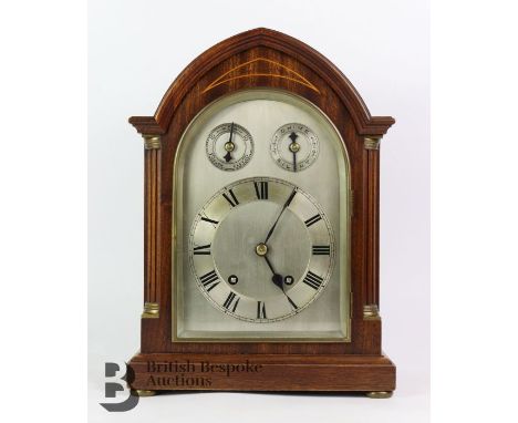 Black Forest Winterhalder &amp; Hofmeier domed oak-cased bracket clock, early 20th century, having a brushed metal face with 