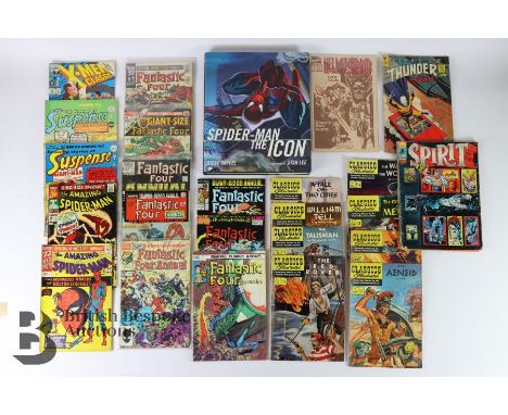 Various comics, including Warren Magazine Spirit #14; Tower Action Series Thunder Agents #7; Classics Illustrated #161, 158, 