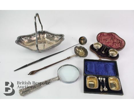 Georgian ladle, set with a George II coin, another Georgian ladle, set with a Queen Anne coin together with a silver-plated f