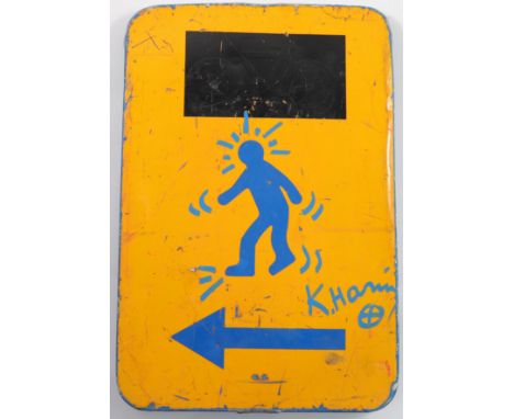  Keith Haring - Traffic Sign Road Sign Highlighted by Handmade Acrylic Paint - Period: Xxth - Sizes: h 600 mm L 400 mm - Weig