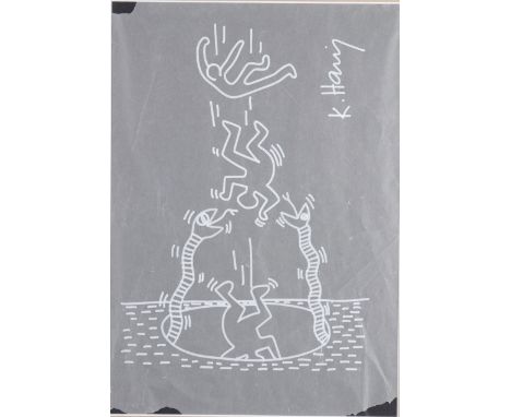  Keith Haring. Circa 86 â€œThe snake pitâ€. White felt on tracing paper. Signed "K.Haring" in white felt top right. Dimension