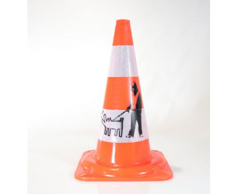  BANKSY (after) Stencil on construction cone block Signed lower right - Period: Xxth - Sizes: H 490 MM L 290 MM - Weight (K):