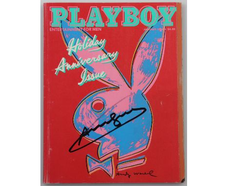  Andy Warhol - PlayBoy - Holiday Anniversary Edition January 1986 Hand signed by Andy Warhol in black marker on front of scre