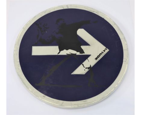  BANKSY (after) - Flower Thrower Spray paint &amp; stencil on metal traffic sign - Stenciled "Banksy". Circa 2000 - Period: X