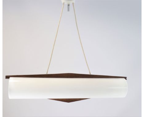 Scandinavian wood and glass design chandelier - Period: Xxth - Sizes: H 610mm L 700 - Weight (K): 0,001kg - Condition: at fi